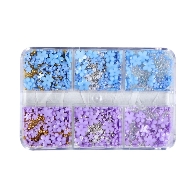 Hộp Đựng Phụ Kiện Trang Trí Móng Nghệ Thuật 6 Ngăn Hình Hoa Năm Cánh Bằng Nhựa Resin Màu Vàng / Bạc