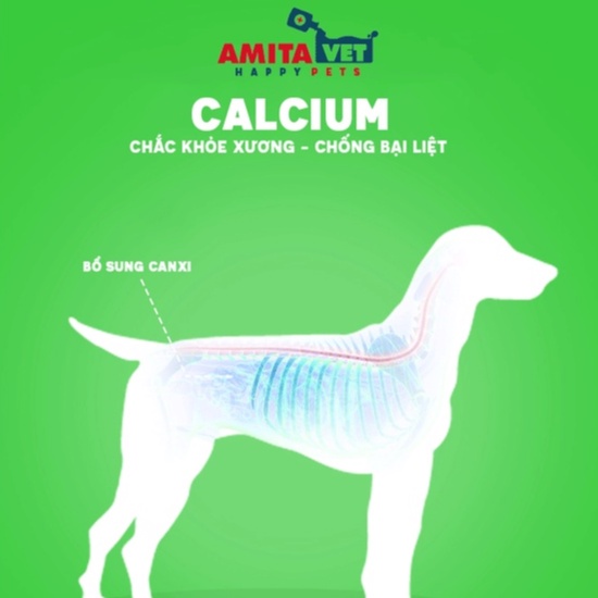 Bổ xung Canxi cho chó mèo CALCIUM vị phomai giúp chắm sóc thú cưng chắc khỏe phát triển xương tốt của AMITAVET 150g