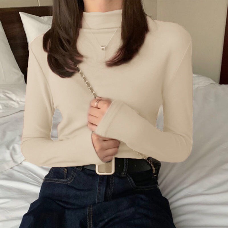 Áo thun dài tay cao cổ có lớp lót lông phong cách hàn quốc, co giãn 4 chiều | BigBuy360 - bigbuy360.vn