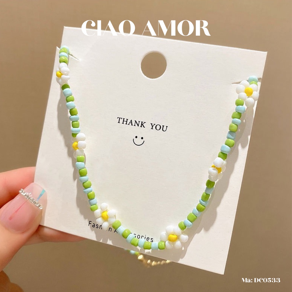 Dây chuyền, Vòng cổ nữ đính hạt hoa xanh dễ thương Trang sức Ciao Amor - DC0533