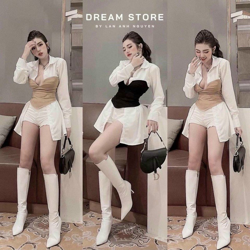 set áo sơ mi from dài (kèm đai rời)-dưới52kg-Carotshop