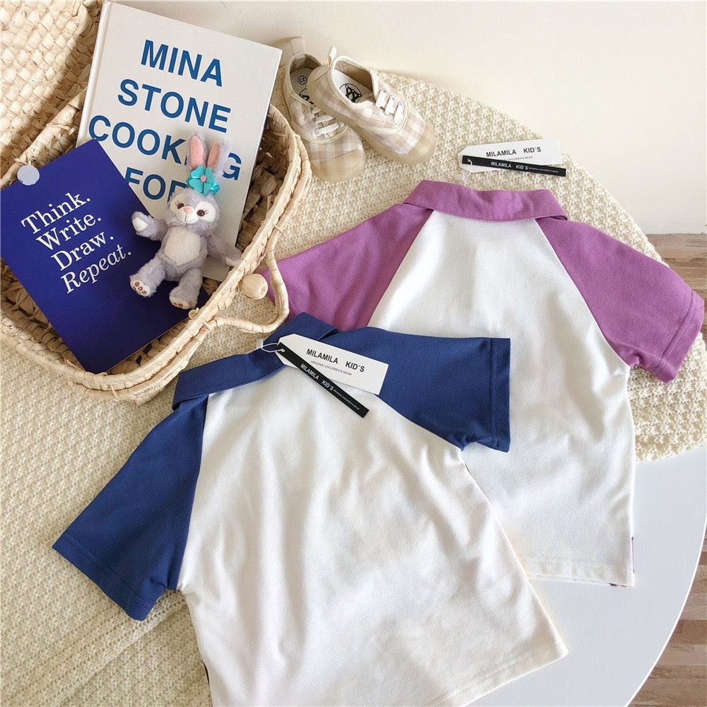 Áo polo 100% Cotton Tay Ngắn In Hoạ Tiết Hoạt Hình Phong Cách Hàn Quốc Dành Cho Bé 2022