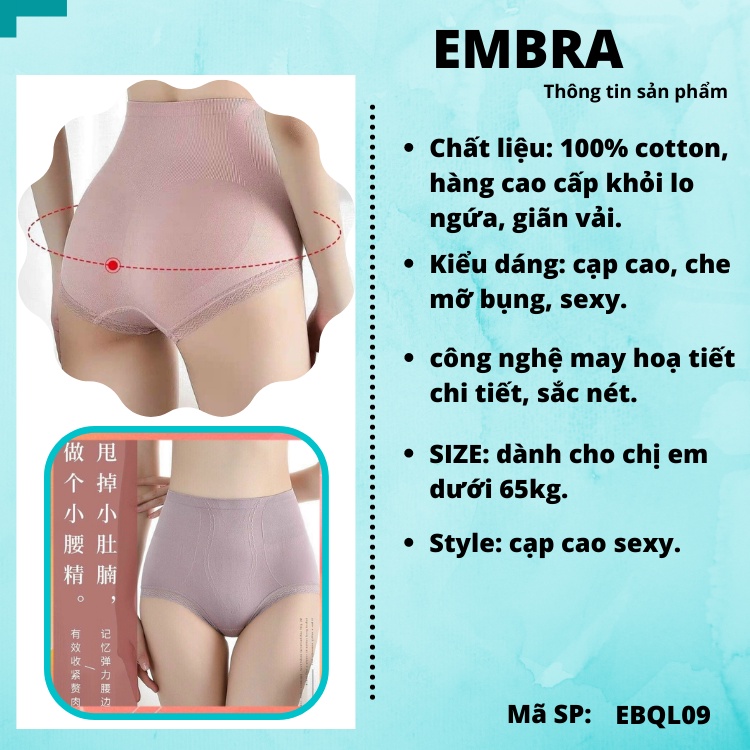 Quần lót nữ gen bụng cạp cao nâng mông hàng cao cấp 100% cotton mã EBQL09