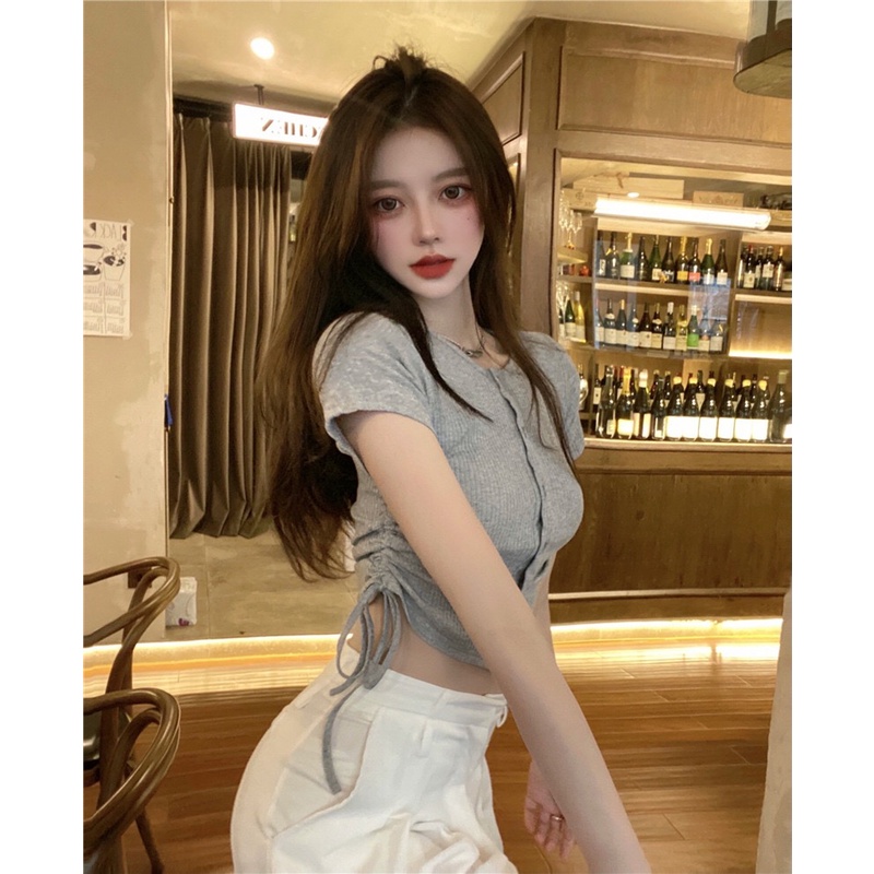 Áo croptop rút dây áo thun tay ngắn body A115