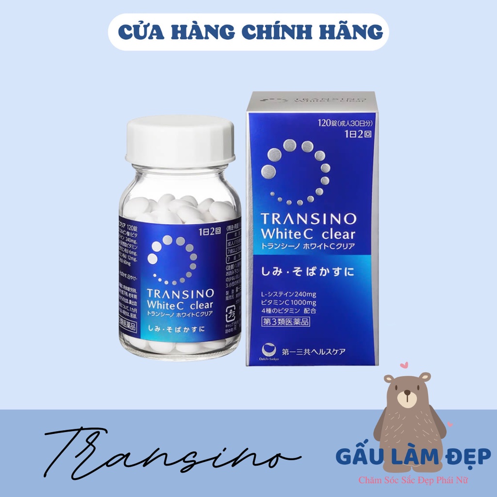 Viên Uống Giảm Nám Trắng Da Transino Xanh White C Clear - 120 Viên