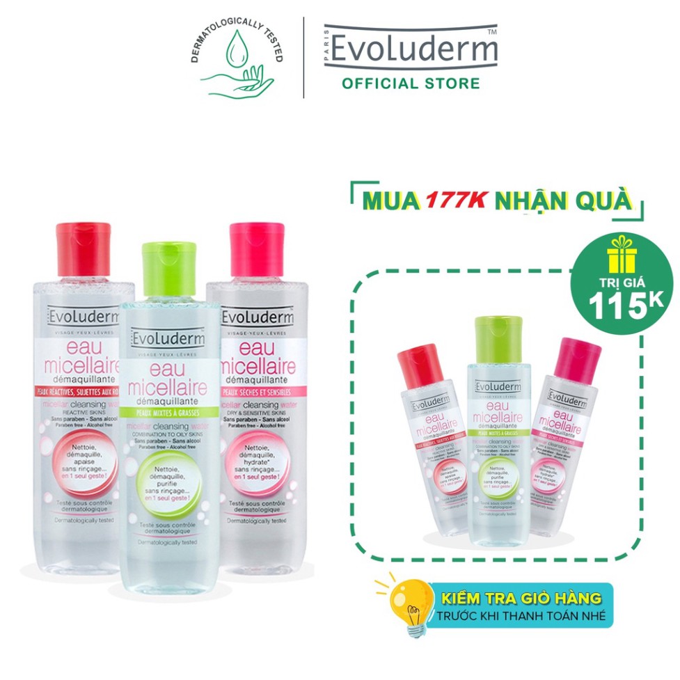 Nước tẩy trang Evoluderm Micellar Cleansing Water 250ml (Tùy chọn) Anna Cosmetics