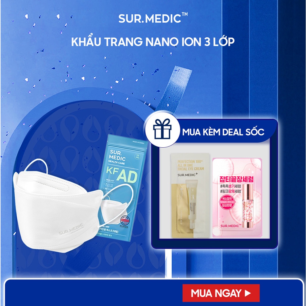 Khẩu Trang SURMEDIC Nano ion 3 Lớp Kháng Khuẩn KF-AD 99,99% - 3 cái/túi zip