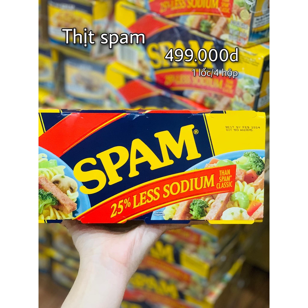 4 Hộp Thịt Đóng Hộp Spam 25% Less Sodium 1.36kg