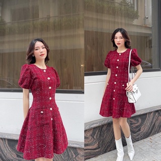 Váy dạ tweed đỏ 2 lớp cao cấp