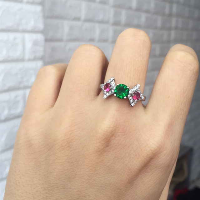 Nhẫn bạc thật mạ vàng trắng mẫu đá màu nhân tạo cao cấp