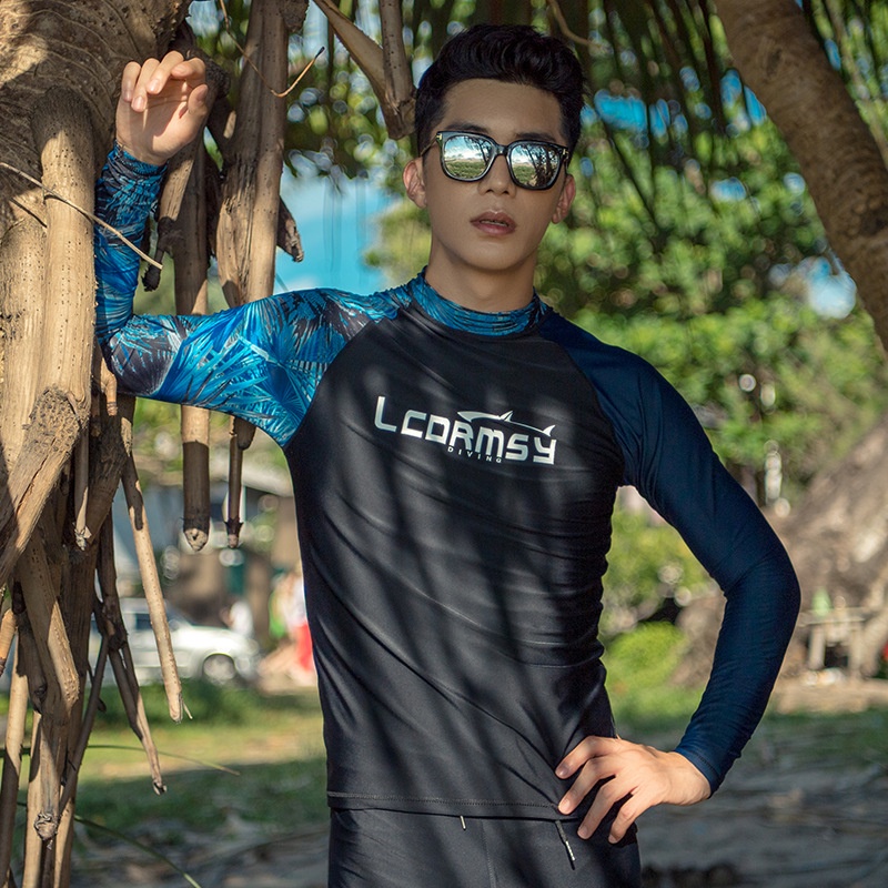 BBB Men’s Long-Sleeved Quick Drying Swimsuits Rash Guard Sunscreen Snorkeling Surfing Swimwear Swimming Trunks Beach Trunks