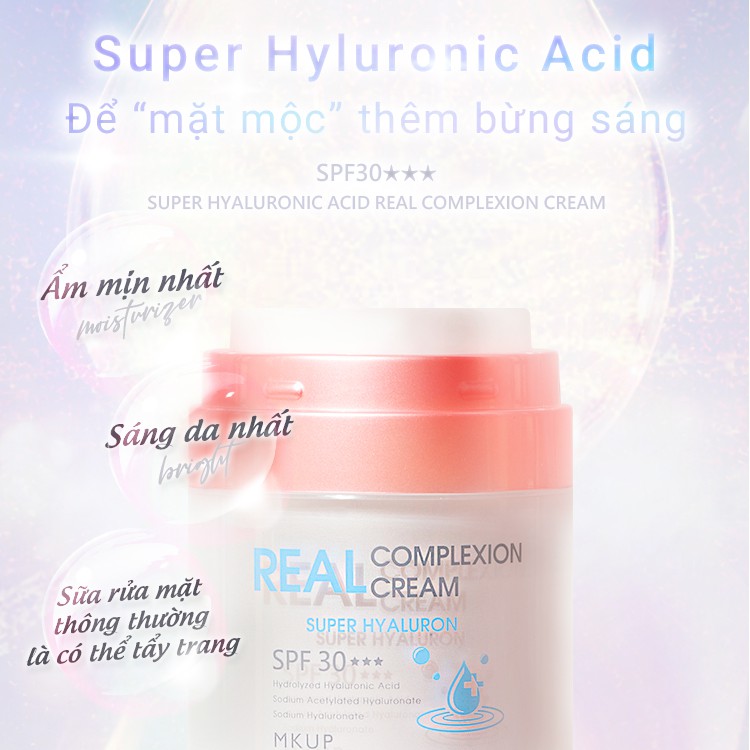 Kem lười MKUP dưỡng ẩm bổ sung tinh chất Hyaluronic Acid SPF30+++- 30ml hoặc 10ml