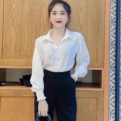Áo sơ mi trắng nữ bo tay lụa hàn đẹp - Thun kiểu học sinh, công sở bánh bèo thanh lịch phong cách hàn quốc ulzzang