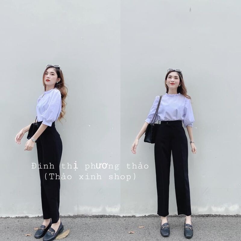 Quần baggy vải dáng xuông khuy lệch