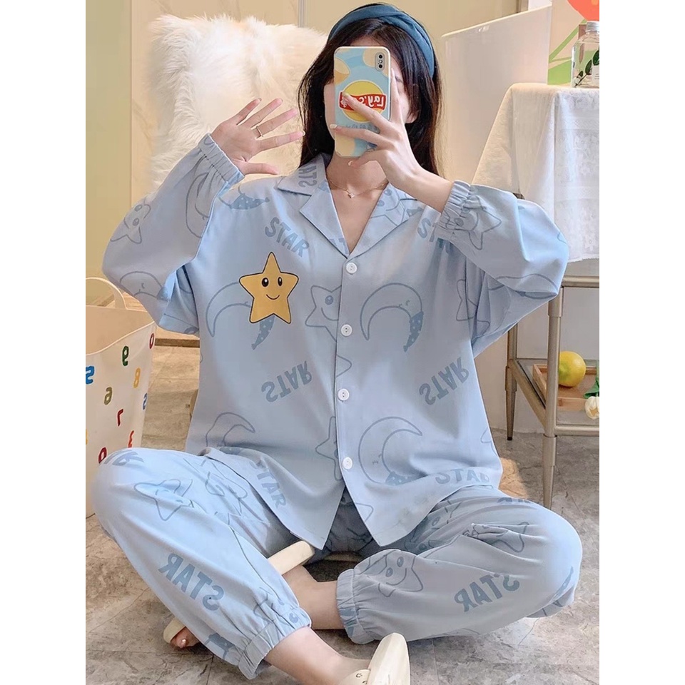BỘ ĐỒ NGỦ NỮ MẶC NHÀ DÀI TAY COTTON ULZZANG CAO CẤP HOT 2021