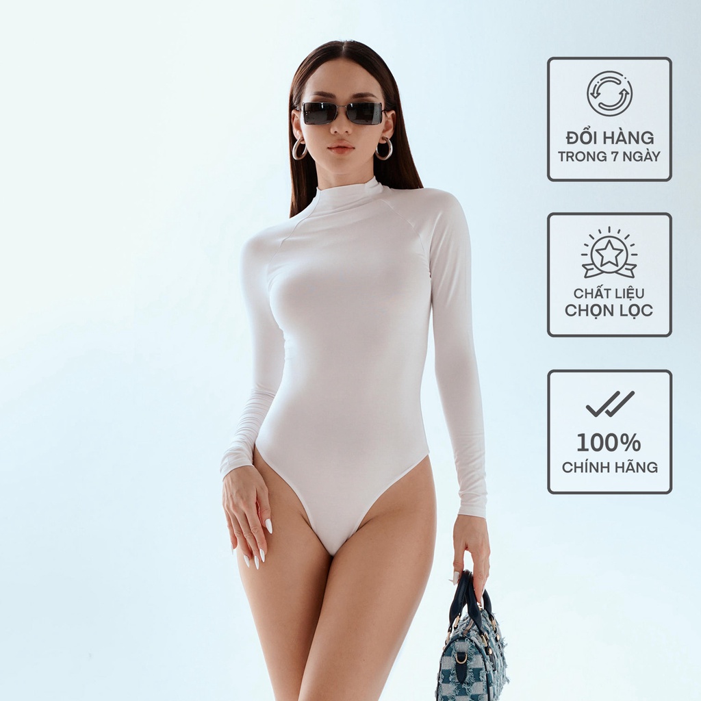 Áo Dài Tay Cổ 3cm Dáng Bodysuit Nữ BUSY Thun Rayon Cao Cấp Co Giãn Ôm Sát DT3B