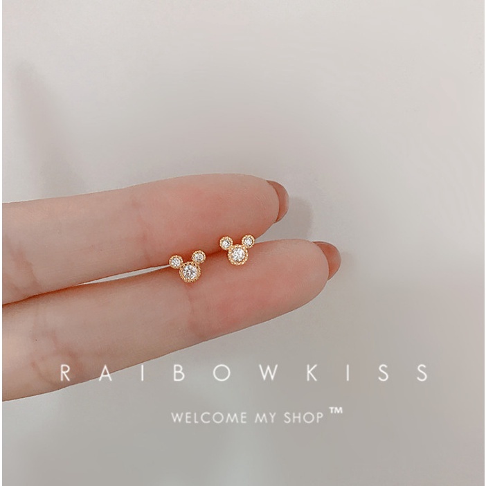 Bông tai mạ bạc 925 nhiều kiểu dáng mini tinh tế đính đá zircon vàng 24k