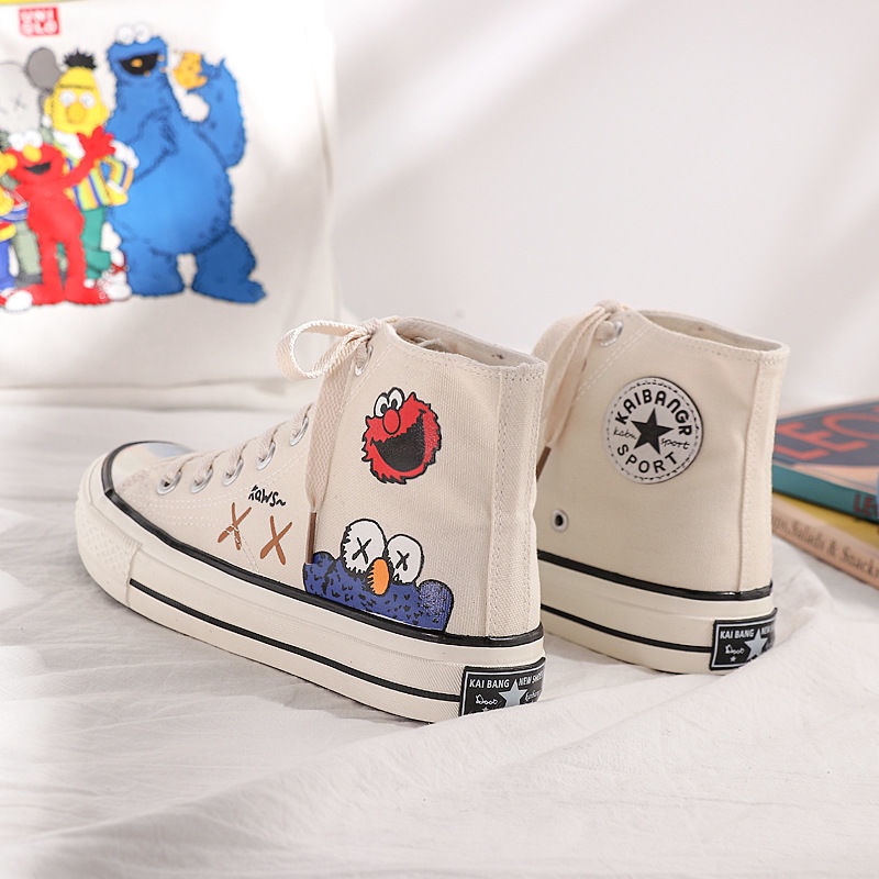 Giày vải Canvas họa tiết chim và Sesame Street dễ thương cho nữ