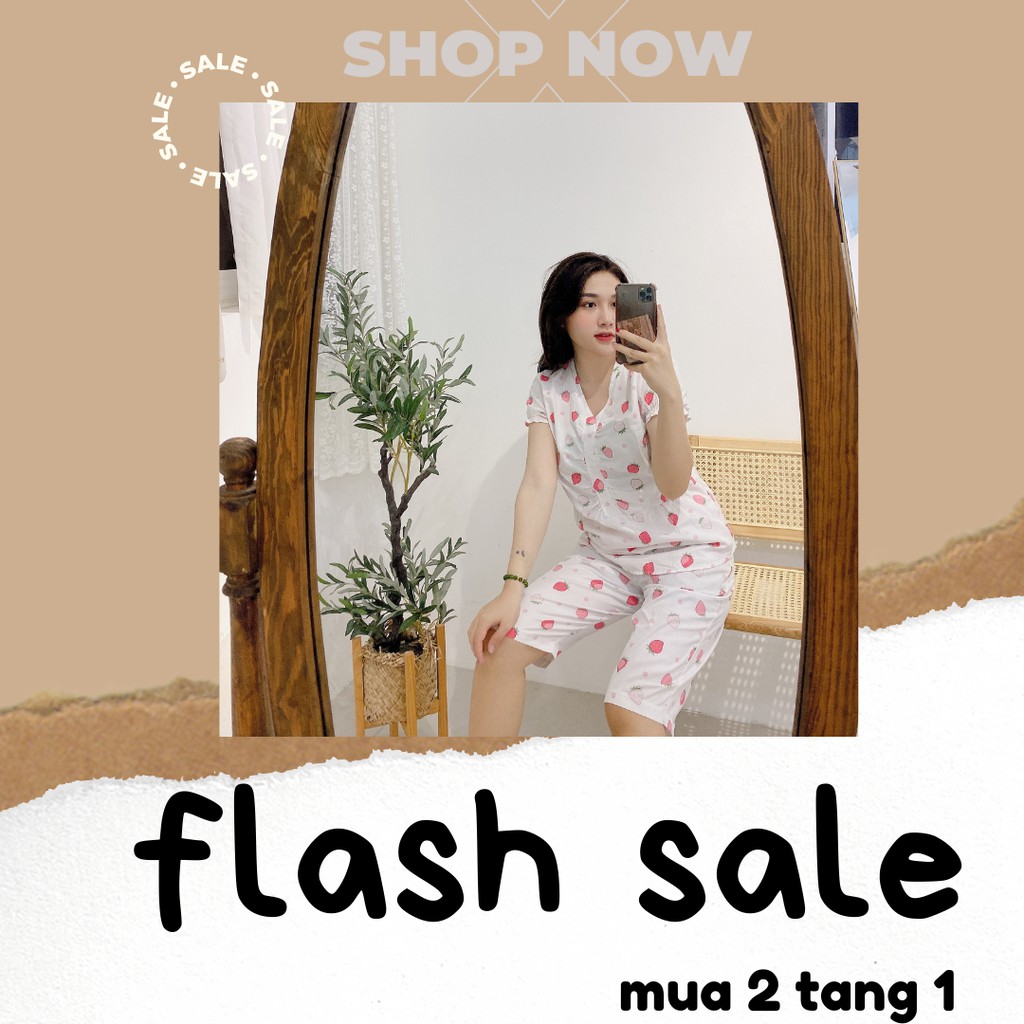 Bộ pijama bộ mặc nhà bộ lửng tay côc quần lửng chất thô đẹp