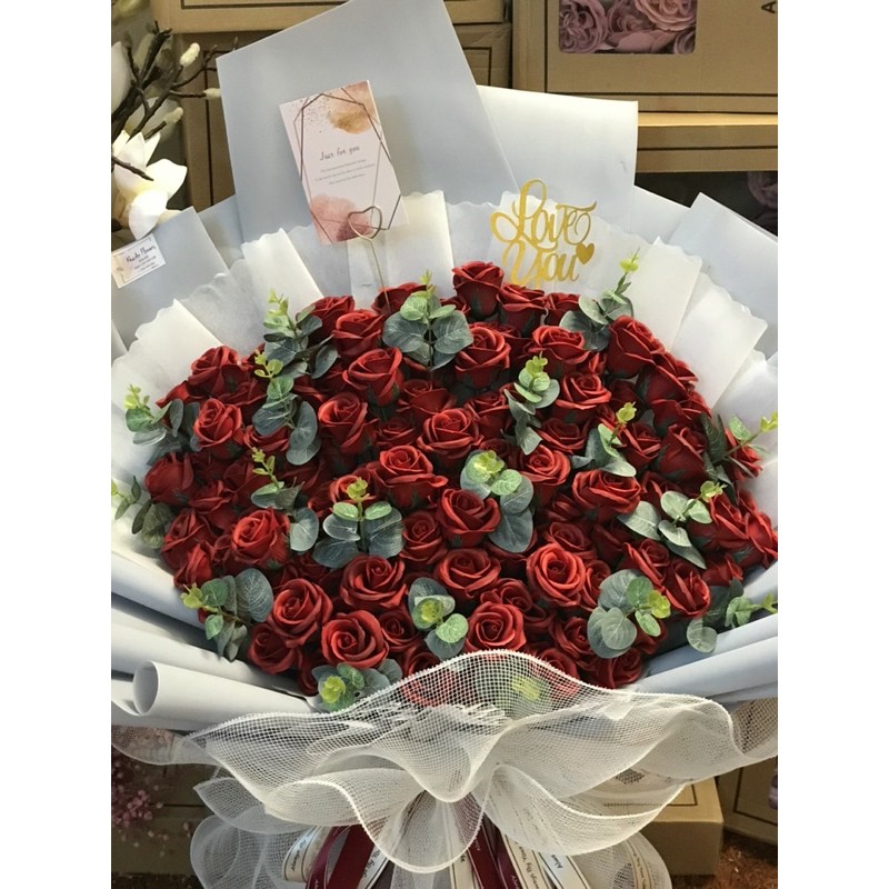[Hoa sinh nhật - Nowship] Bó hoa sáp 100bông siêu to khổng lồ. Được chọn màu hoa. Hình ảnh Độc quyền nhà Khả An!