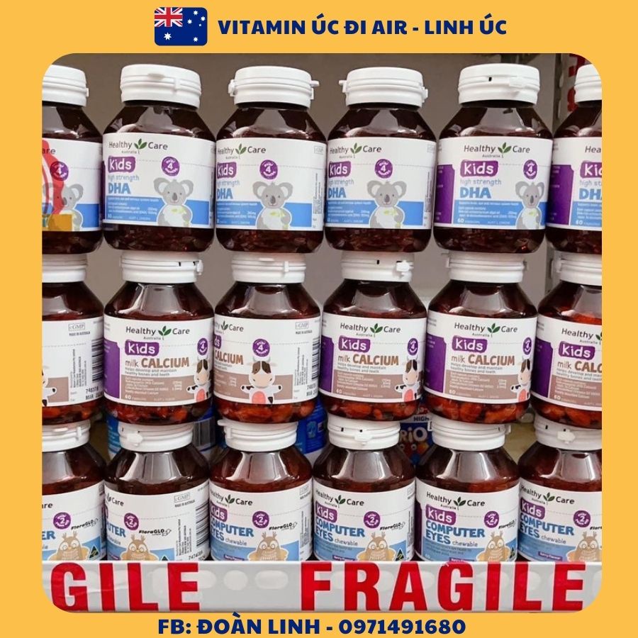 Bổ mắt Healthy Care Kids Computer Eyes cho Bé 60 viên, HÀNG CHUẨN ÚC, Viên Nhai Hỗ Trợ Mắt Cho Bé Healthy Care Kids