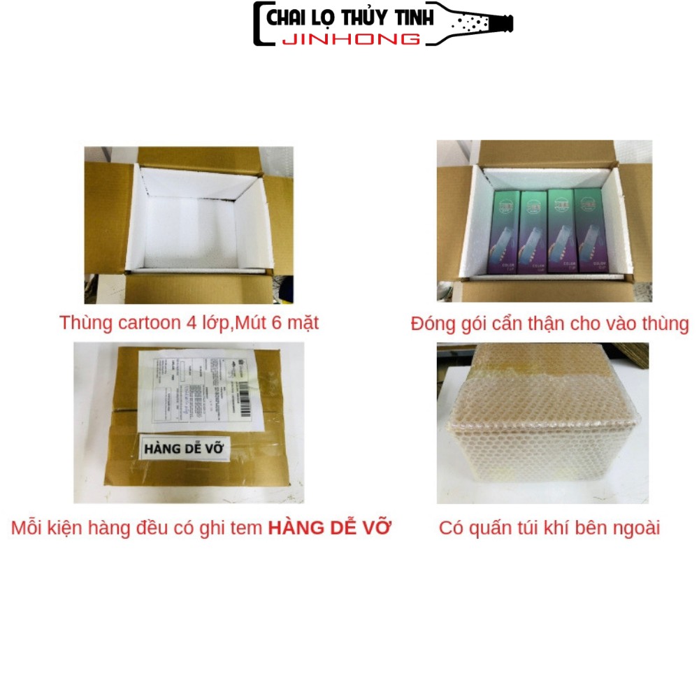 {Combo 4 Bình Màu Sắc} + FREE 4 Túi Màu Bình Nước Thuỷ Tinh Hello Master 480ml In Trong