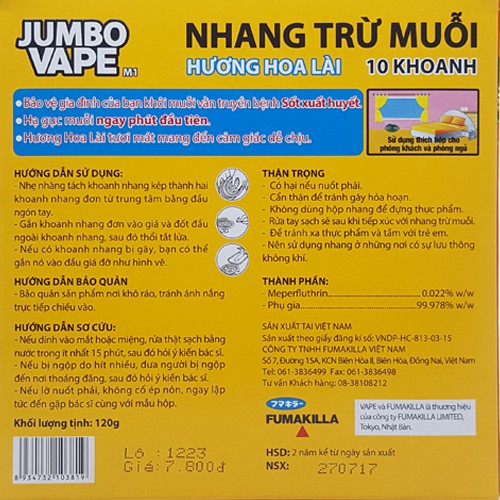 Hộp 10 khoanh nhang muỗi Jumbo hương lài