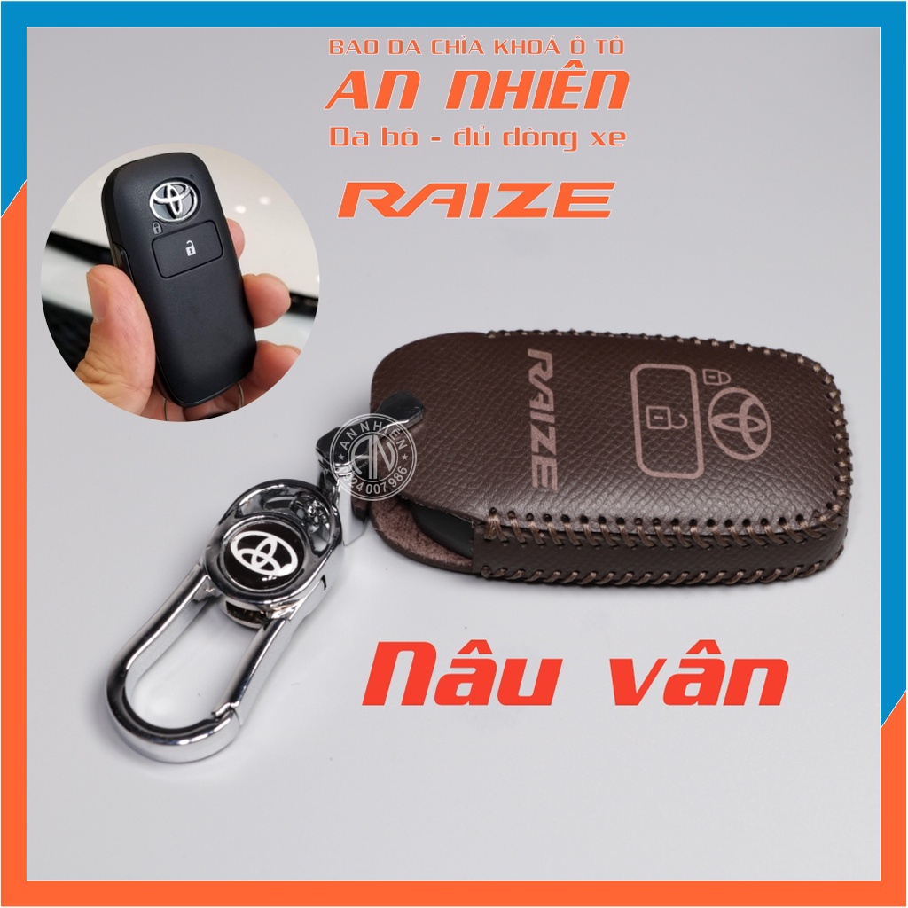 Bao da móc khoá bọc ốp chìa khoá xe ô tô Toyota Raize, da bò, nhiều màu, khâu thủ công ToRaize