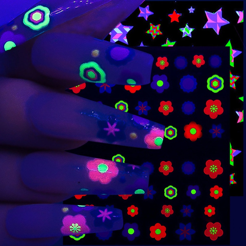 Miếng Dán Trang Trí Móng Tay 3D Dạ Quang Tự Dính Màu Sắc Xinh Xắn Dành Cho Nữ