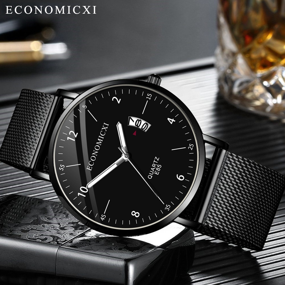 Đồng hồ nam GENEVA dây thép lưới đen chạy lịch ngày cao cấp - Đẳng cấp doanh nhân | BigBuy360 - bigbuy360.vn