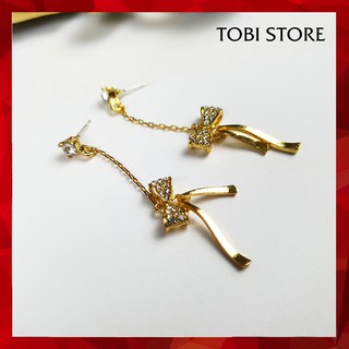 Khuyên tai nữ dài hình thắt nơ đính ngọc sang trọng TB26 TOBI STORE