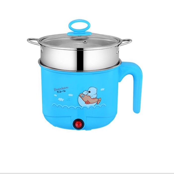 [HOT TREND] Ca Nấu Mì, Nấu Cơm Đa Năng Có Tay Cầm 1,8L - Nồi Lẩu Điện Mini Kèm Giá Hấp INOX + 1 Khay Luộc Trứng