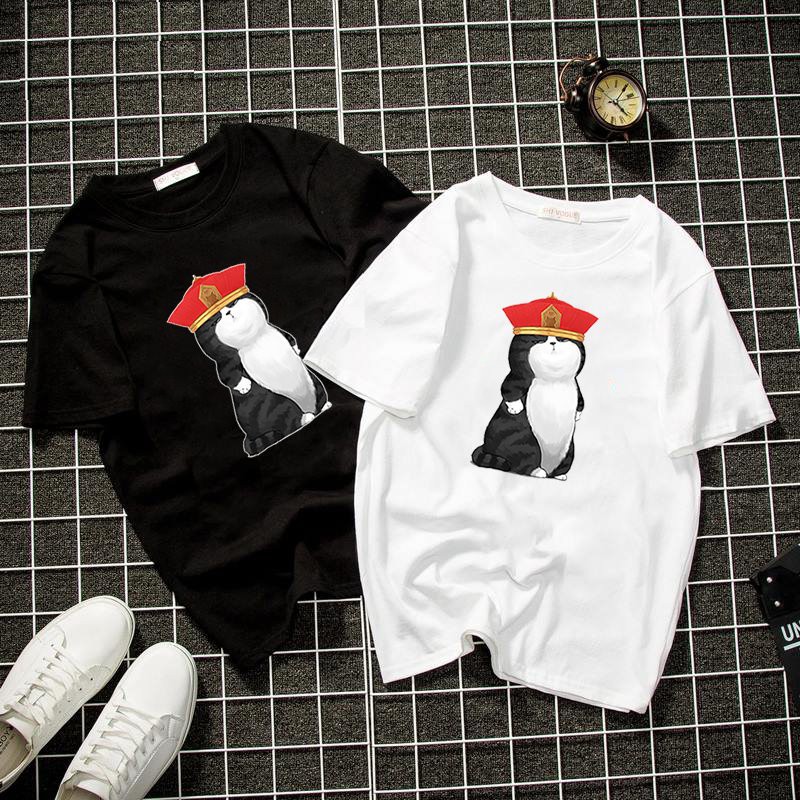 Áo thun unisex form rộng mèo hoàng thượng vải dày mịn 2019T2135