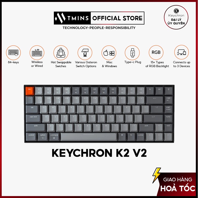 Bàn phím cơ Keychron K2 V2 Bluetooth 5.0