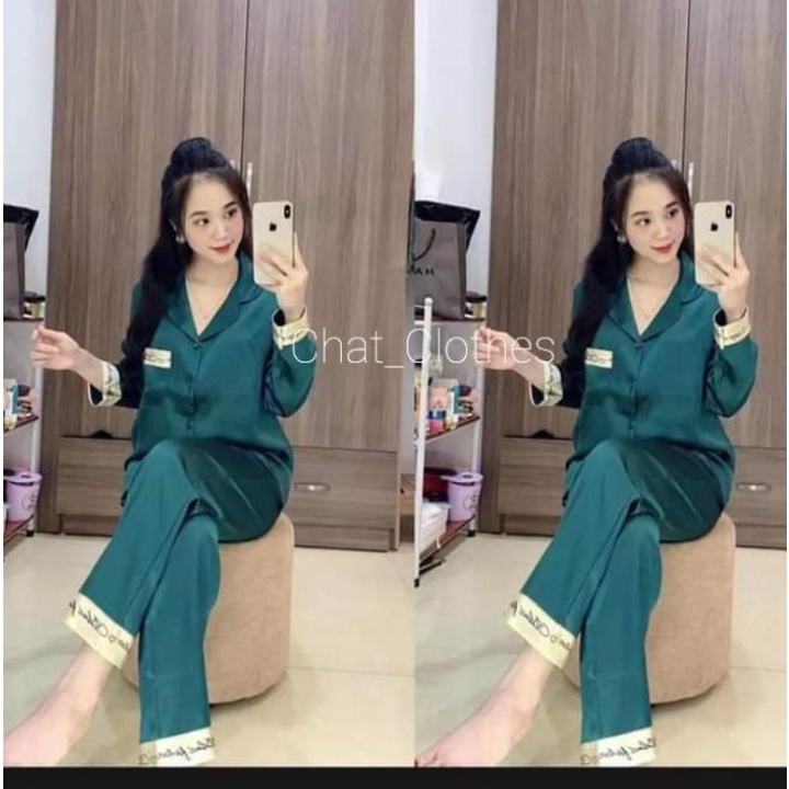 Bộ ngủ pijama lụa kate thái áo dài quần dài bộ mặc nhà Hanz.vn mềm mại dễ thương H44
