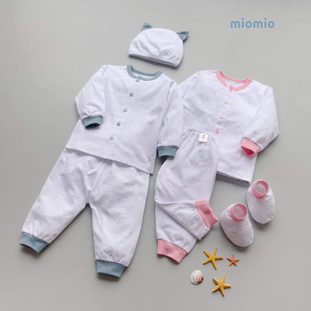 Bộ Sơ Sinh Dài Tay Cài Nút Giữa MIOMIO. Dành Cho Bé Gái Bé Trai Từ 0 tháng- 24 tháng, 100% Cotton Cao Cấp, In Mặt Mèo