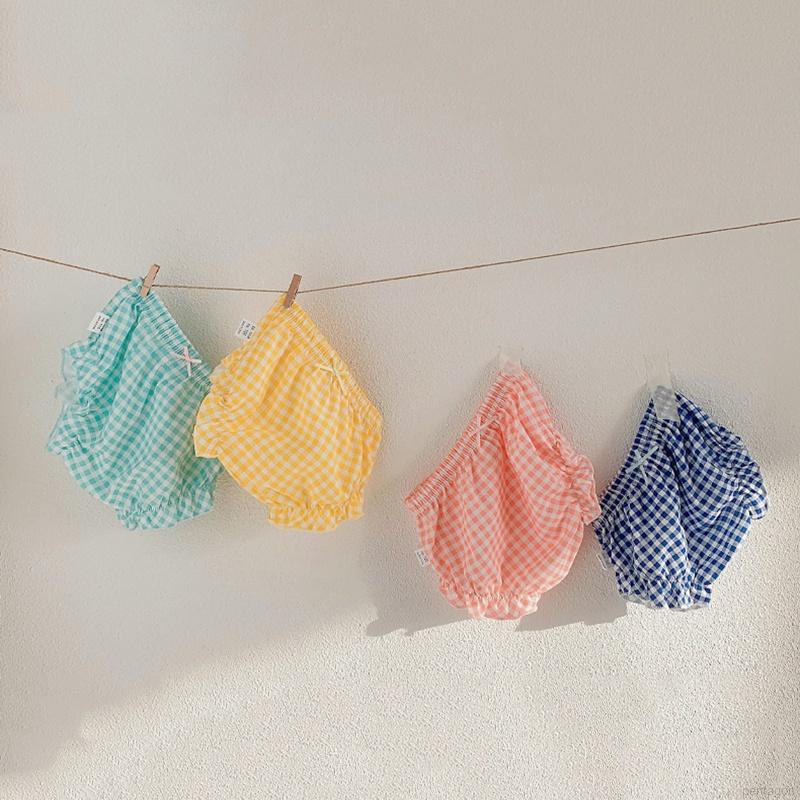 Quần lót cotton mỏng họa tiết sọc caro đính nơ dễ thương cho bé gái