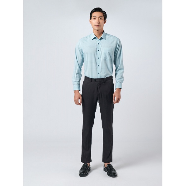 Áo sơ mi dài tay nam OWEN AR220788DT công sở Vải Sợi Tre Nền xanh mint kẻ caro rêu Dáng Regular Fit Tà Lượn Có Túi