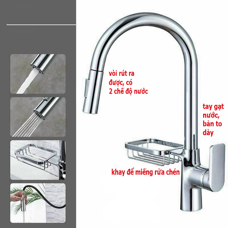 [LOẠI 1 SIÊU BỀN] Vòi Rửa Chén Bát Nóng Lạnh VÒI RÚT ĐỒNG THAU MẠ CROM SÁNG BÓNG N4005 có khay để miếng rửa bát