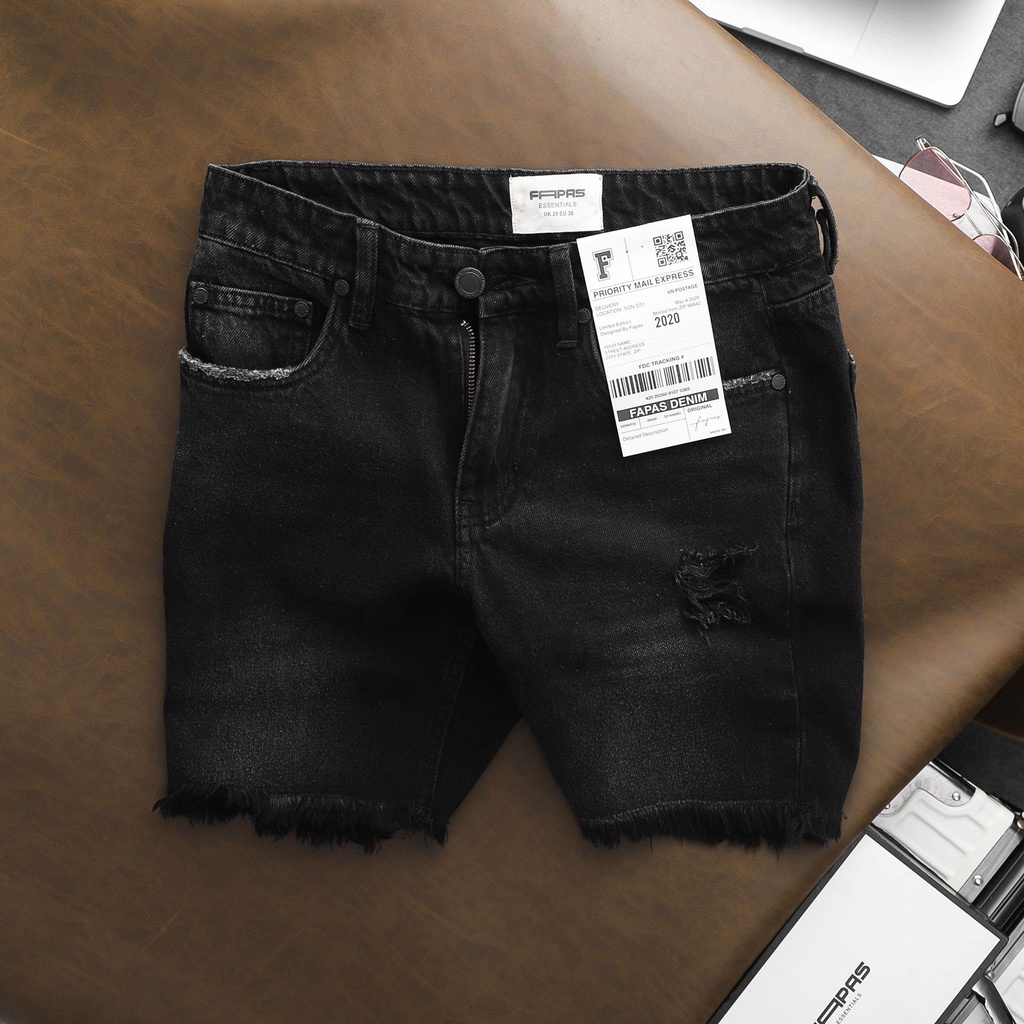 Quần shorts jean Joaquin rách nhẹ cực chất, bụi bậm, cá tính - FAPAS