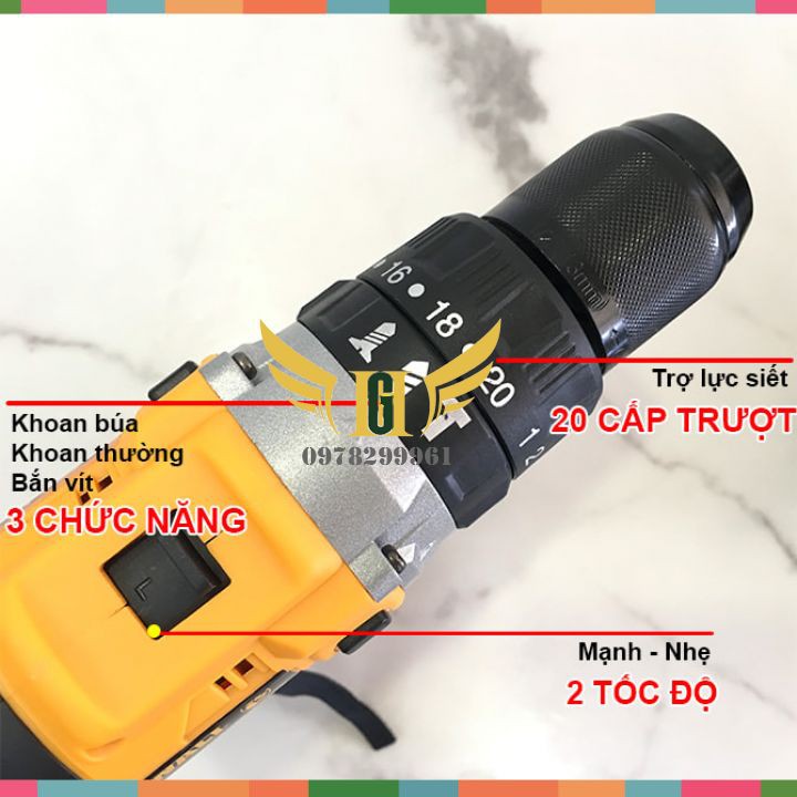 Máy Khoan Pin DE.WALT 118V ĐỘNG CƠ 775, 100% DÂY ĐỒNG, 3 CHỨC NĂNG - Có Búa, Lõi Đồng, Pin Khủng 10 Cell+Kèm Phụ Kiện