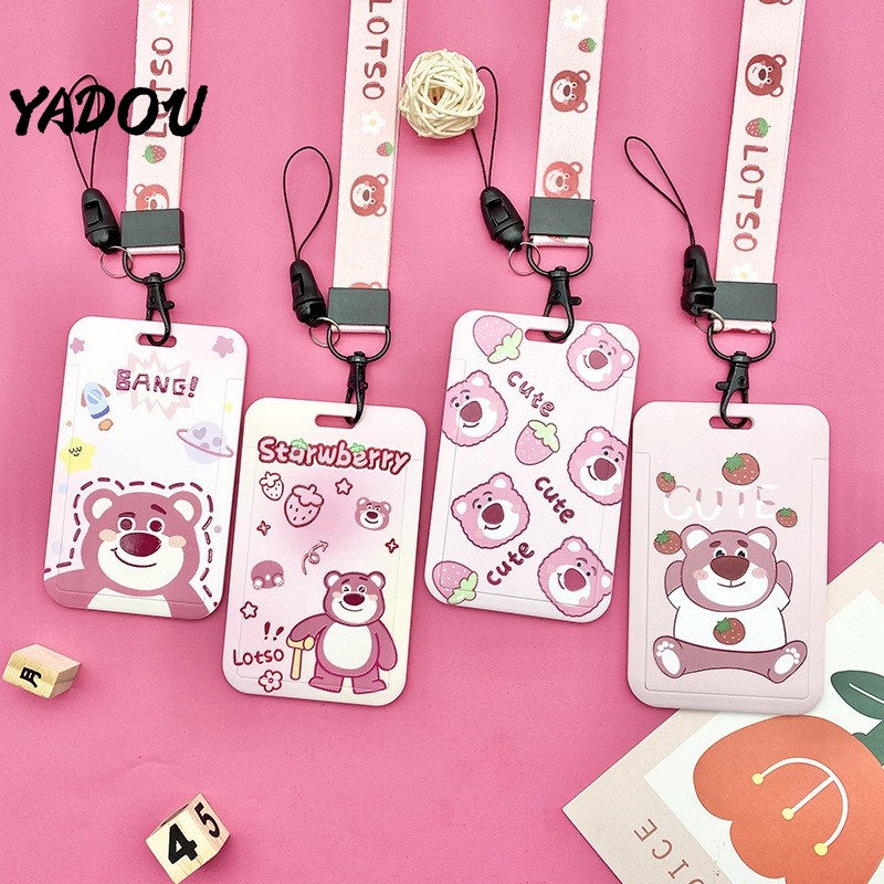 Bộ Vỏ Bọc Thẻ ID / Thẻ ID Chống Thất Lạc Hình Gấu / Dâu Tây Dễ Thương