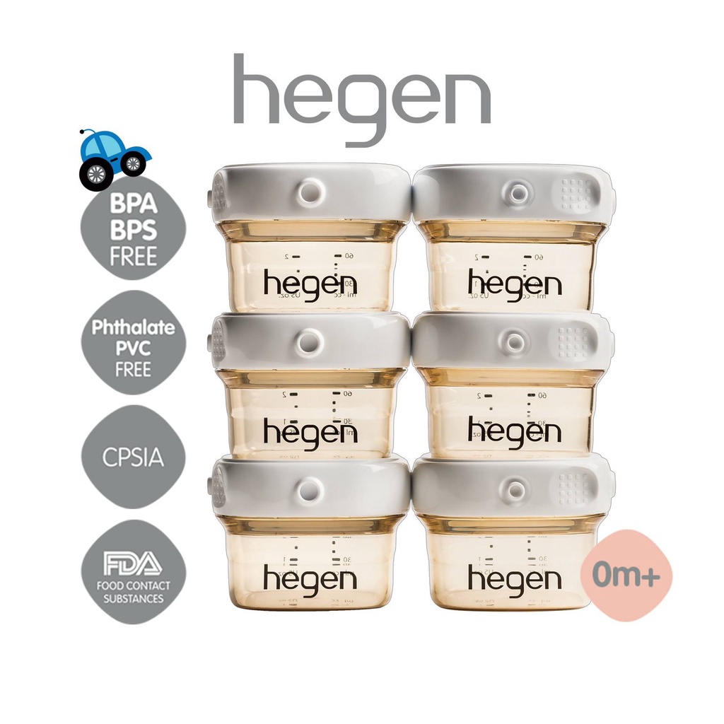Set 6 bình trữ sữa HEGEN PPSU 60ML, combo bình đựng sữa mẹ cao cấp nắp trắng - Monnie Kids