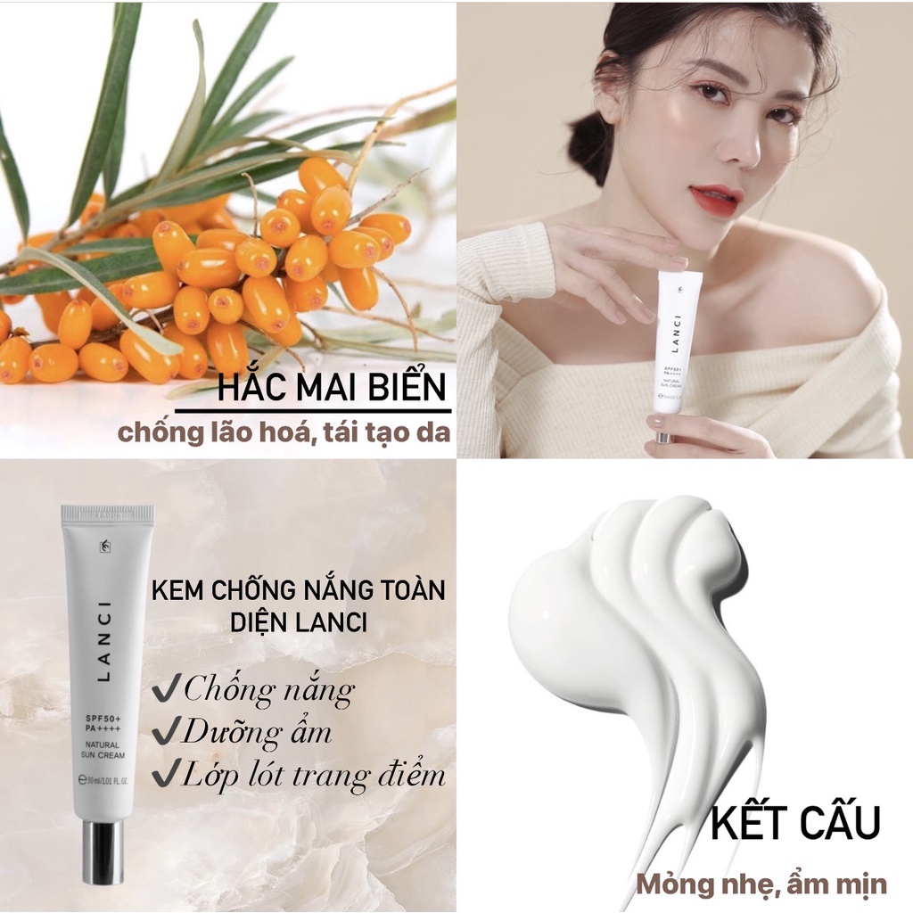 Kem Chống Nắng Hàn Quốc LANCI Dưỡng Ẩm Dưỡng Da Trắng Sáng Natural SunCream 50ML