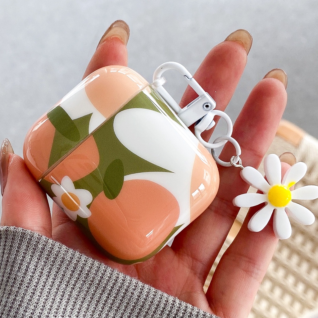 Vỏ Bảo Vệ Hộp Sạc Tai Nghe Airpods 3 1 2 pro Bằng Silicon Họa Tiết Hoa Tím Xinh Xắn Kèm Móc Treo Tiện Dụng