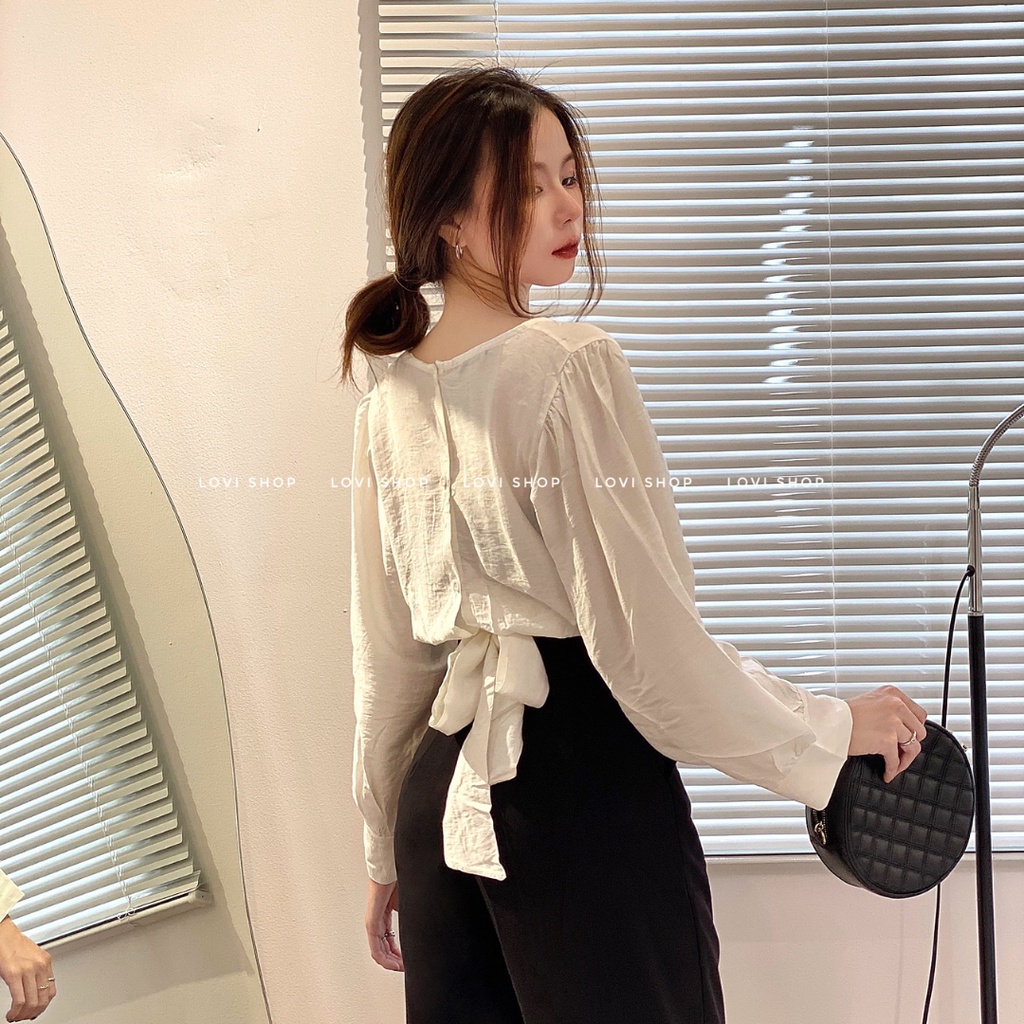 LOVI SHOP - Áo croptop nơ lưng tay dài basic nhiều màu trơn LOVI