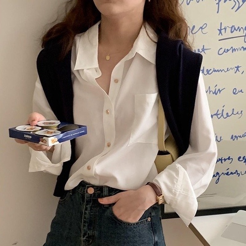 Áo Sơ Mi Tay Dài Cài Nút Vàng Thời Trang Hàn Quốc 21903