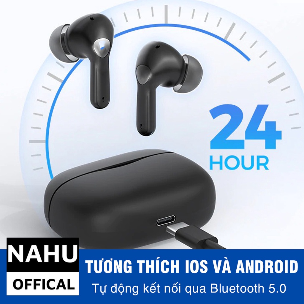 Tai Nghe Bluetooth Pro Màu Đen Chính Hãng NAHU True Wireless Không Dây Có Mic Chống Ồn Ko Dây Nhét Tai Nguyên Seal