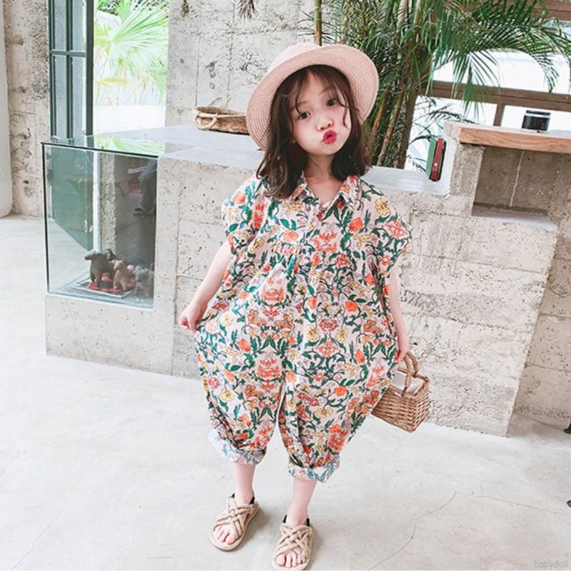 Bộ Áo Liền Quần In Hoa Cho Bé Gái 1-7 Tuổi