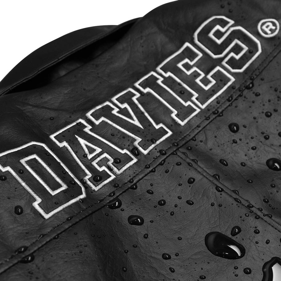 Áo khoác bóng chày da thêu logo Davies màu đen BMG Leather Varsity Jacket
